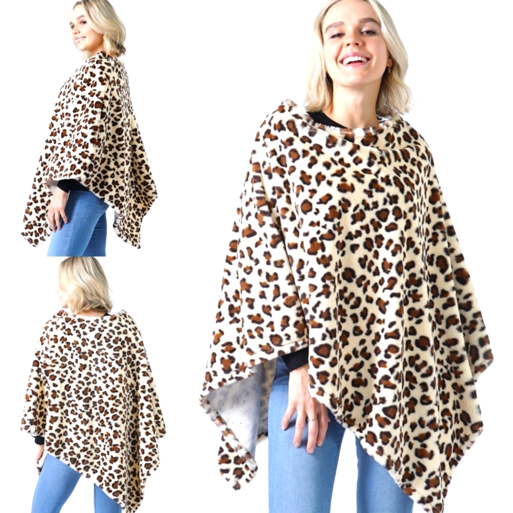 Leopard Faux Fur Poncho